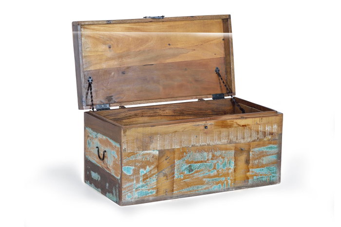 GINER Y COLOMER - Baûl de Rangement Artisanal en Bois Recyclé Multicolor - Coffre 80x40x40 cm, Grande Capacité, avec Ouverture Supérieure